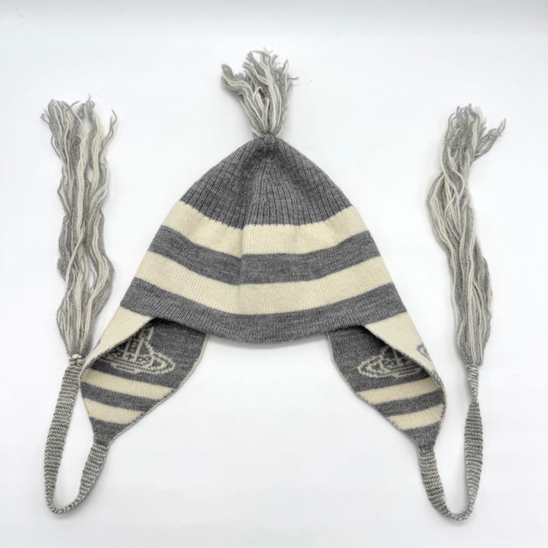 極美品 ヴィヴィアンウエストウッド ストライプ ニット帽 耳あて付き 正規品