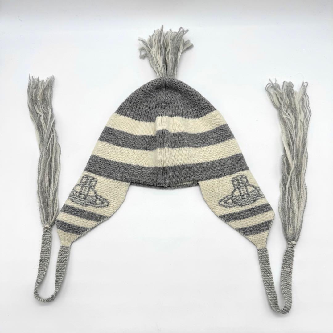 極美品 ヴィヴィアンウエストウッド ストライプ ニット帽 耳あて付き 正規品