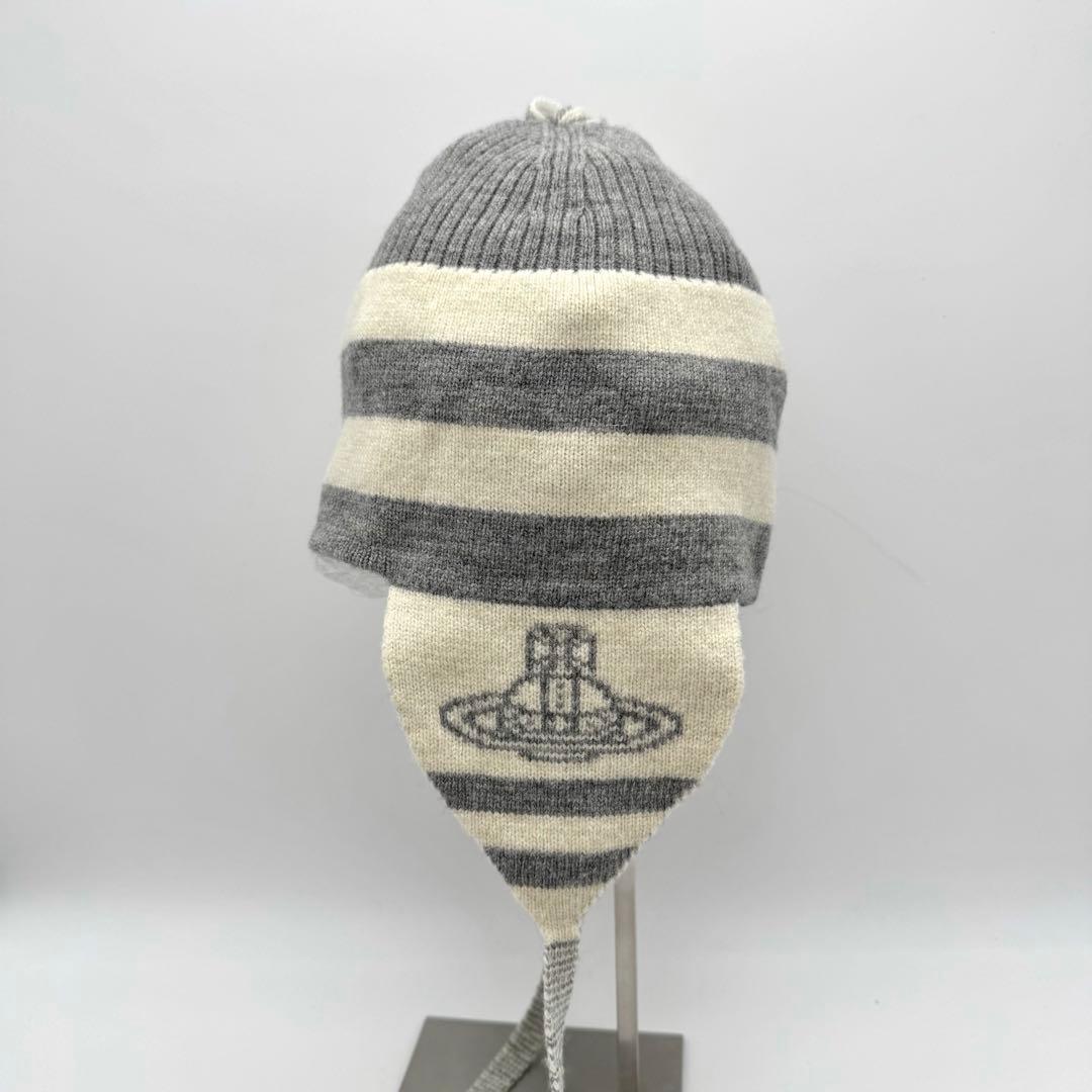 極美品 ヴィヴィアンウエストウッド ストライプ ニット帽 耳あて付き 正規品