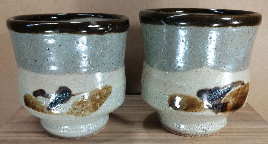 【本物保証】濱田庄司(浜田庄司) 湯呑壱對(一対）共箱 人間国宝 益子焼 未使用