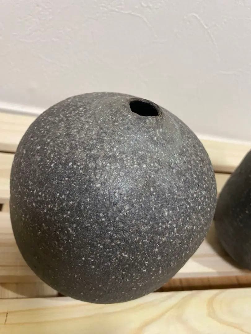 ⭐️大幅値下げ⭐️益子焼　宮沢章　AKIRA 黒い陶器の花瓶セット