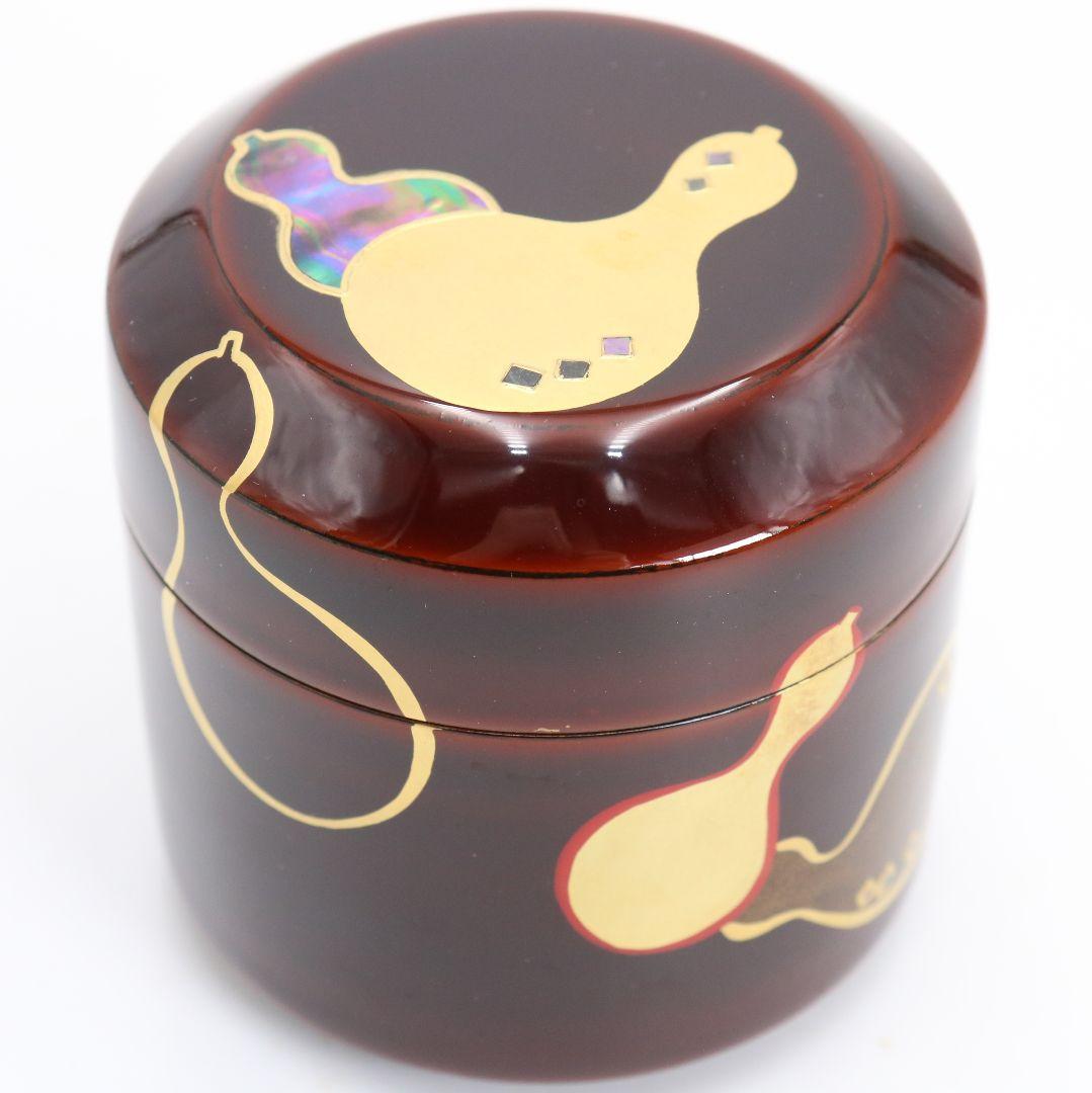 中村香鳳作 六瓢蒔絵 溜塗 雪吹棗 薄茶器 茶道具 共箱　V940