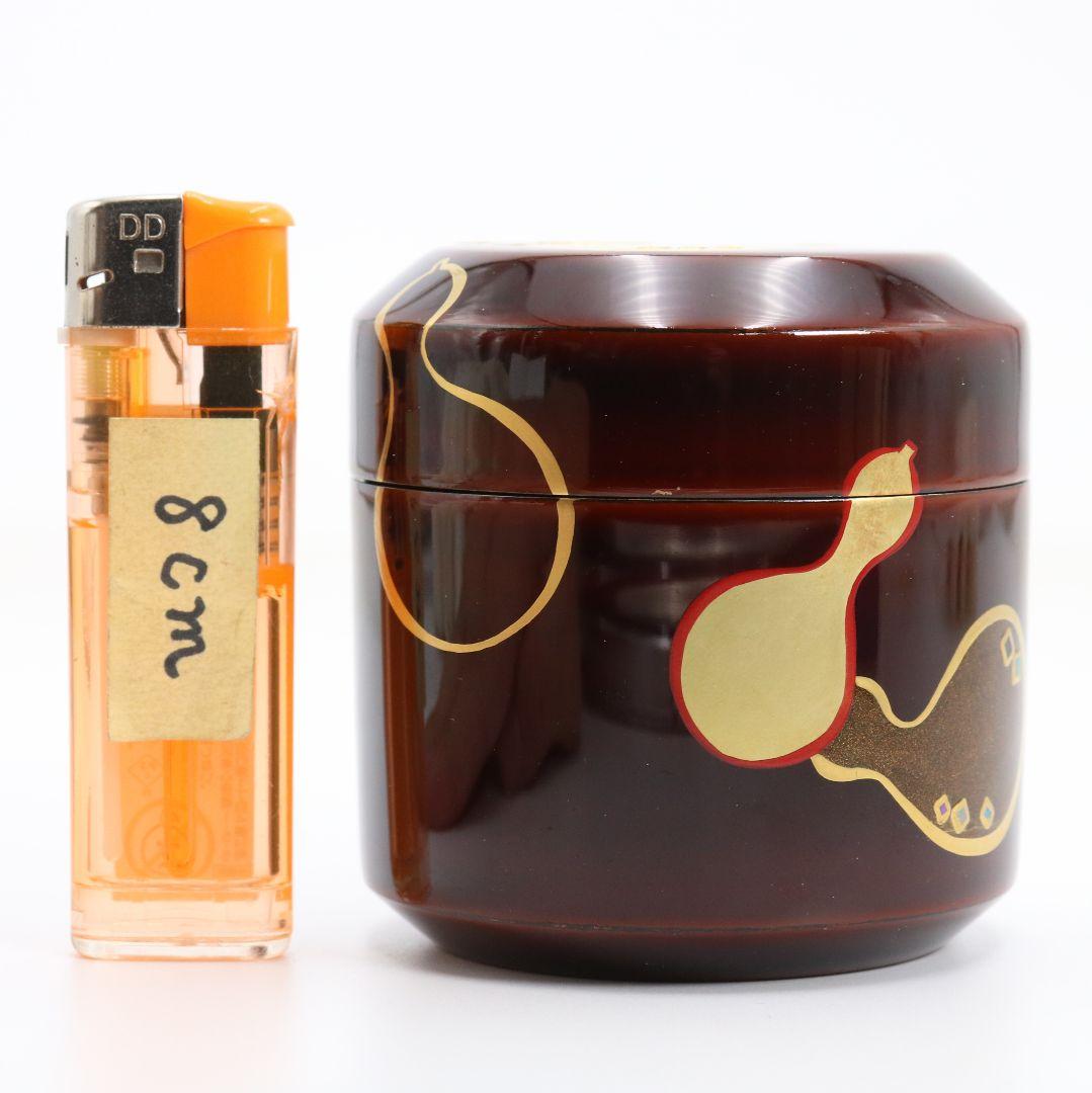 中村香鳳作 六瓢蒔絵 溜塗 雪吹棗 薄茶器 茶道具 共箱　V940