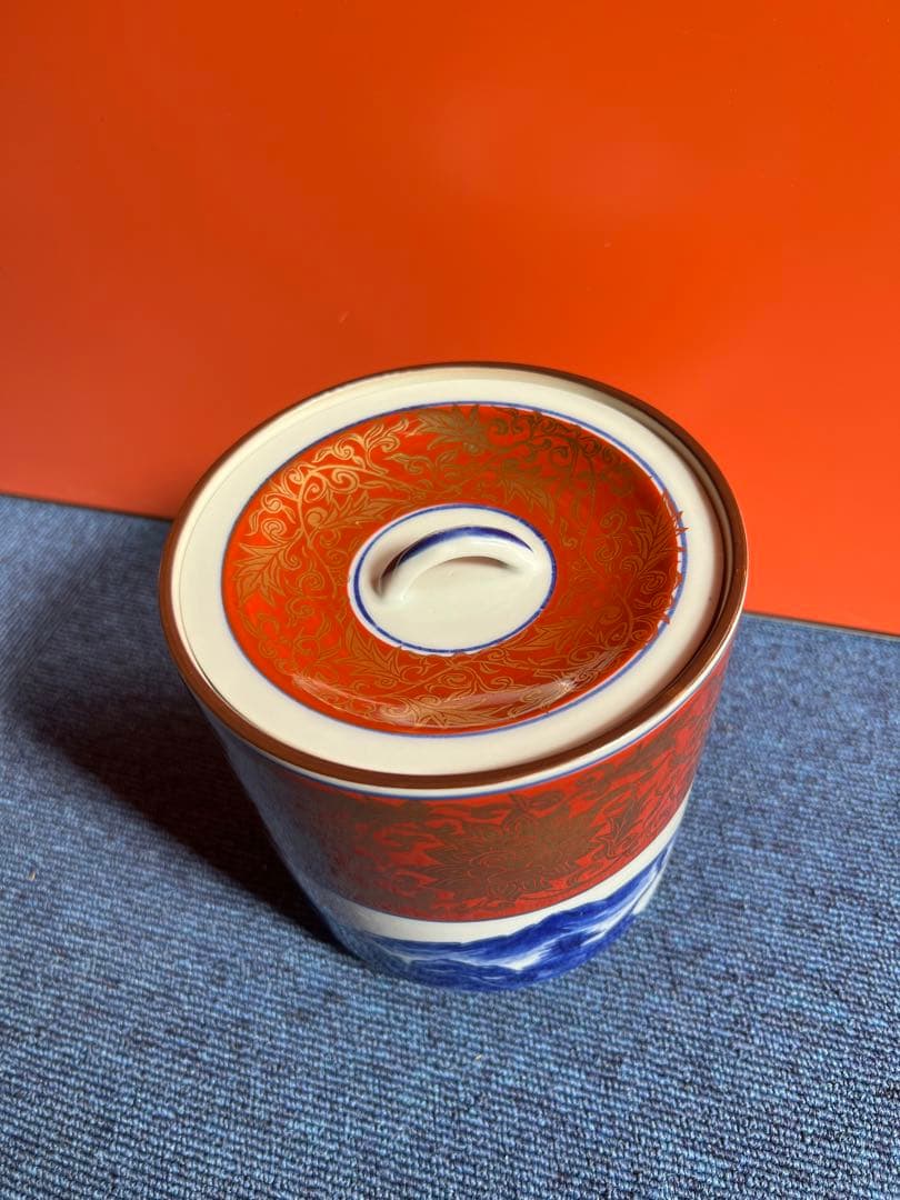 893 哲山堂造 染付金襴手　水指 美濃焼