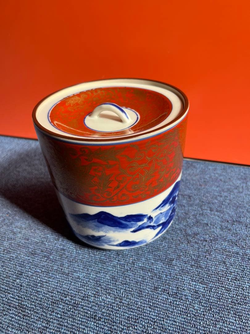 893 哲山堂造 染付金襴手　水指 美濃焼