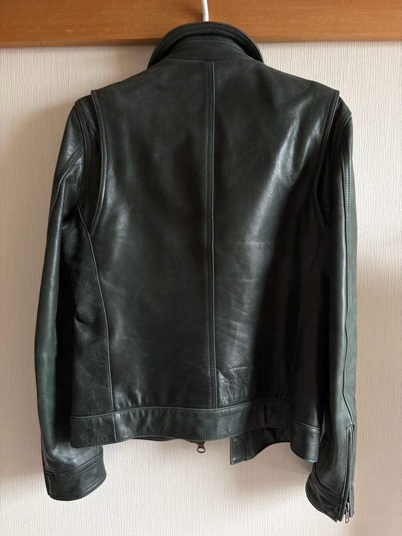 希少カラー 291295=HOMME カウハイド シングルライダース グリーン