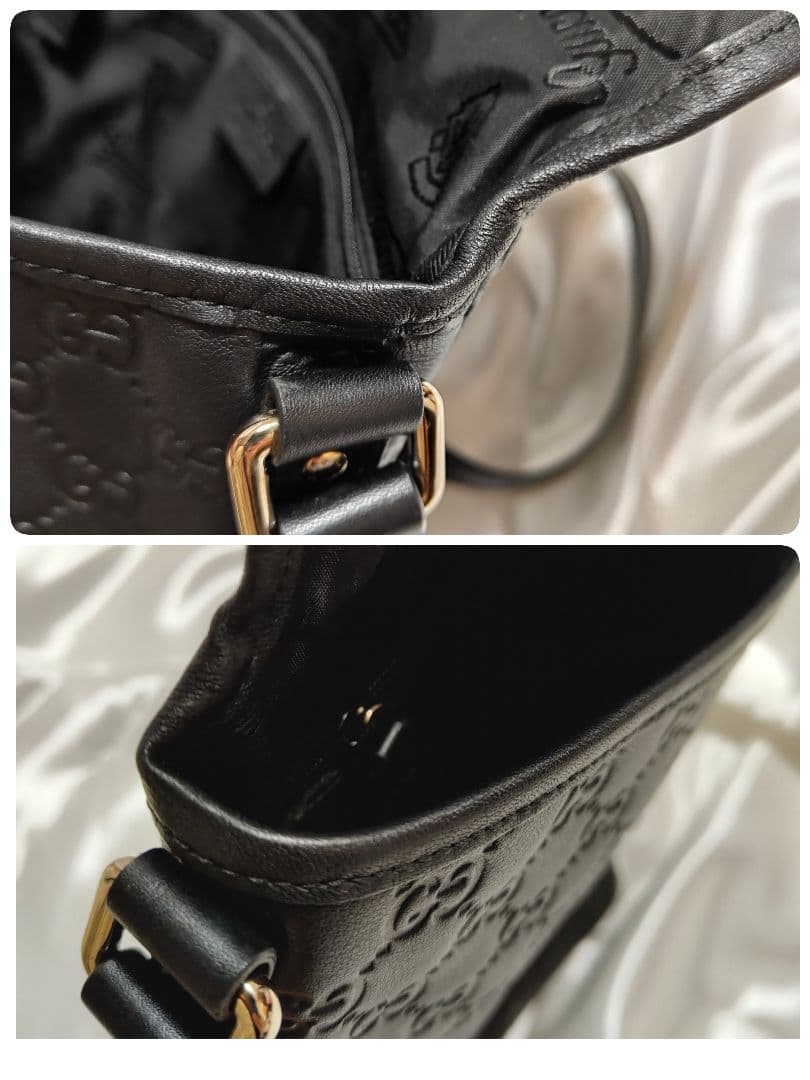 極美品 グッチ ショルダーバッグ GG柄 シマレザー 黒 クロスボディバッグ