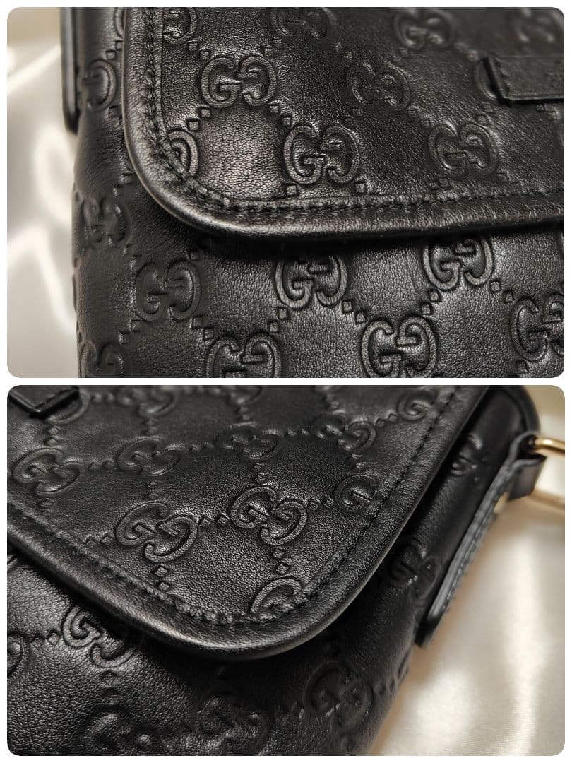 極美品 グッチ ショルダーバッグ GG柄 シマレザー 黒 クロスボディバッグ