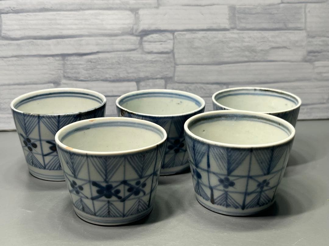 江戸後期　染付　そば猪口　5客　民芸