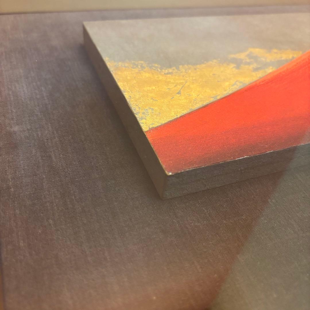 下川立夏「朱映富嶽」赤富士 日本画 肉筆画 署名落款有り