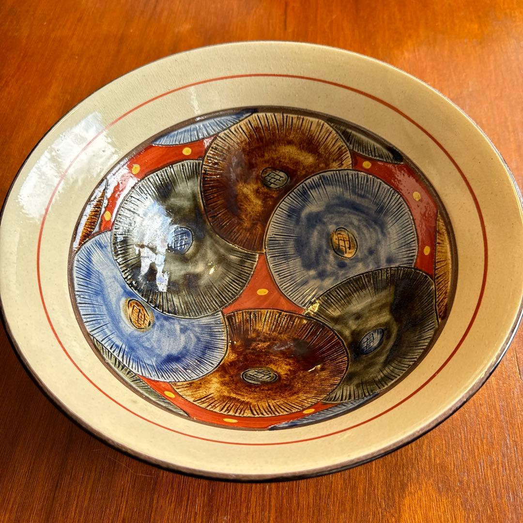 壺屋焼.小橋川太郎.赤絵の深鉢.新品未使用