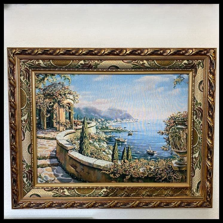 絵画　風景画　フランス・ゴブラン織り使用　良質キャンバス　豪華　金枠　額絵