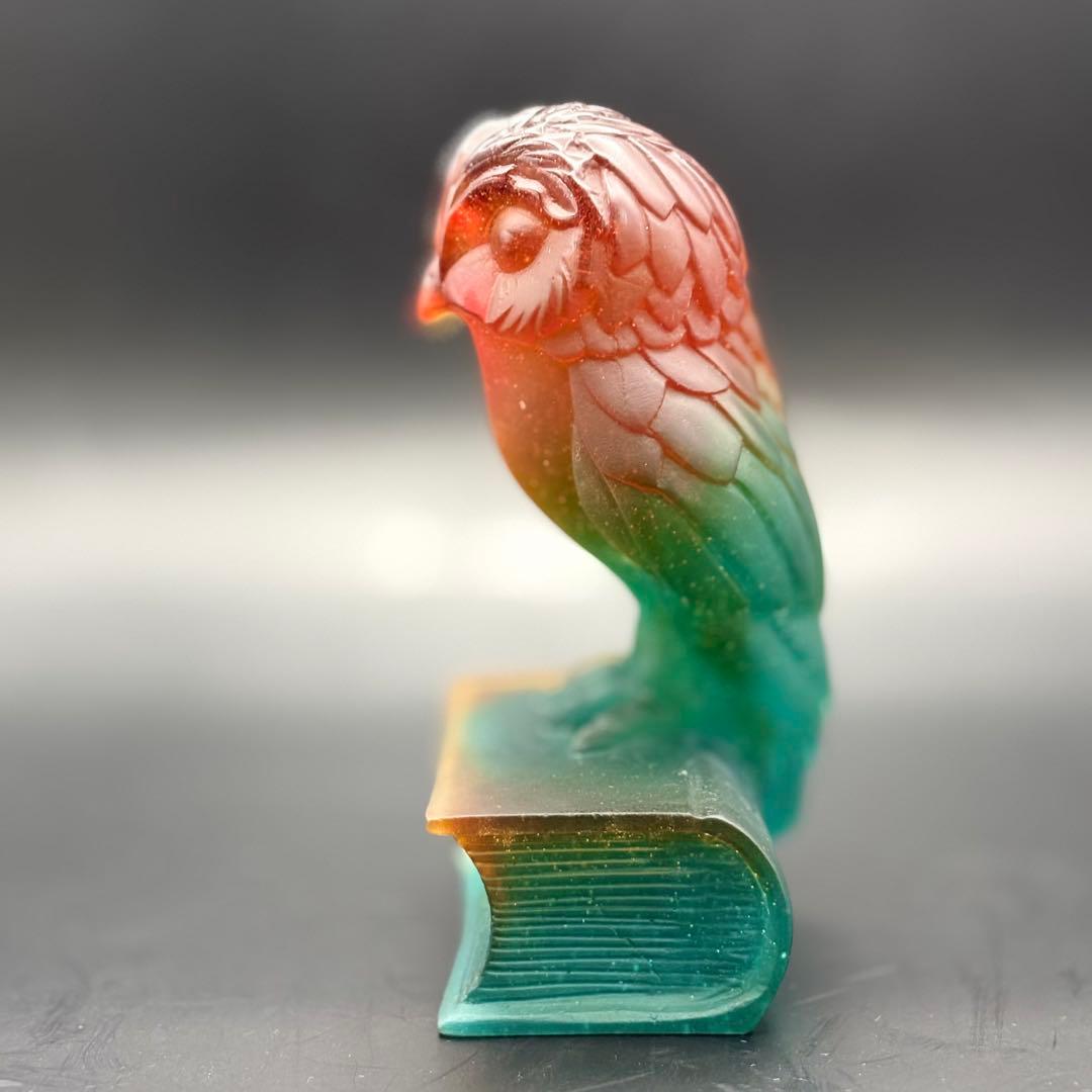 フクロウ 置物 クリスタルガラス ドームフランス オブジェ パートドヴェール