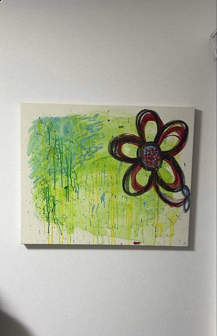 アクリル画 緑の花のデザイン