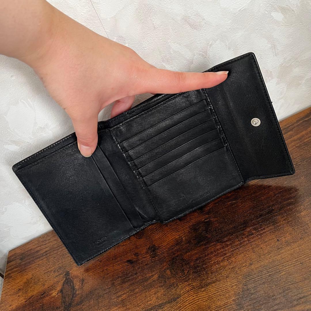 PRADA プラダ サフィアーノ レザー がま口 ミニ財布 三つ折り財布 黒