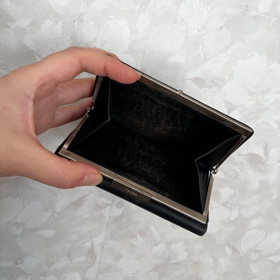 PRADA プラダ サフィアーノ レザー がま口 ミニ財布 三つ折り財布 黒