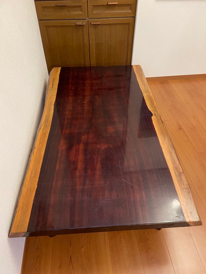 自然木のダークブラウン座卓　一枚板