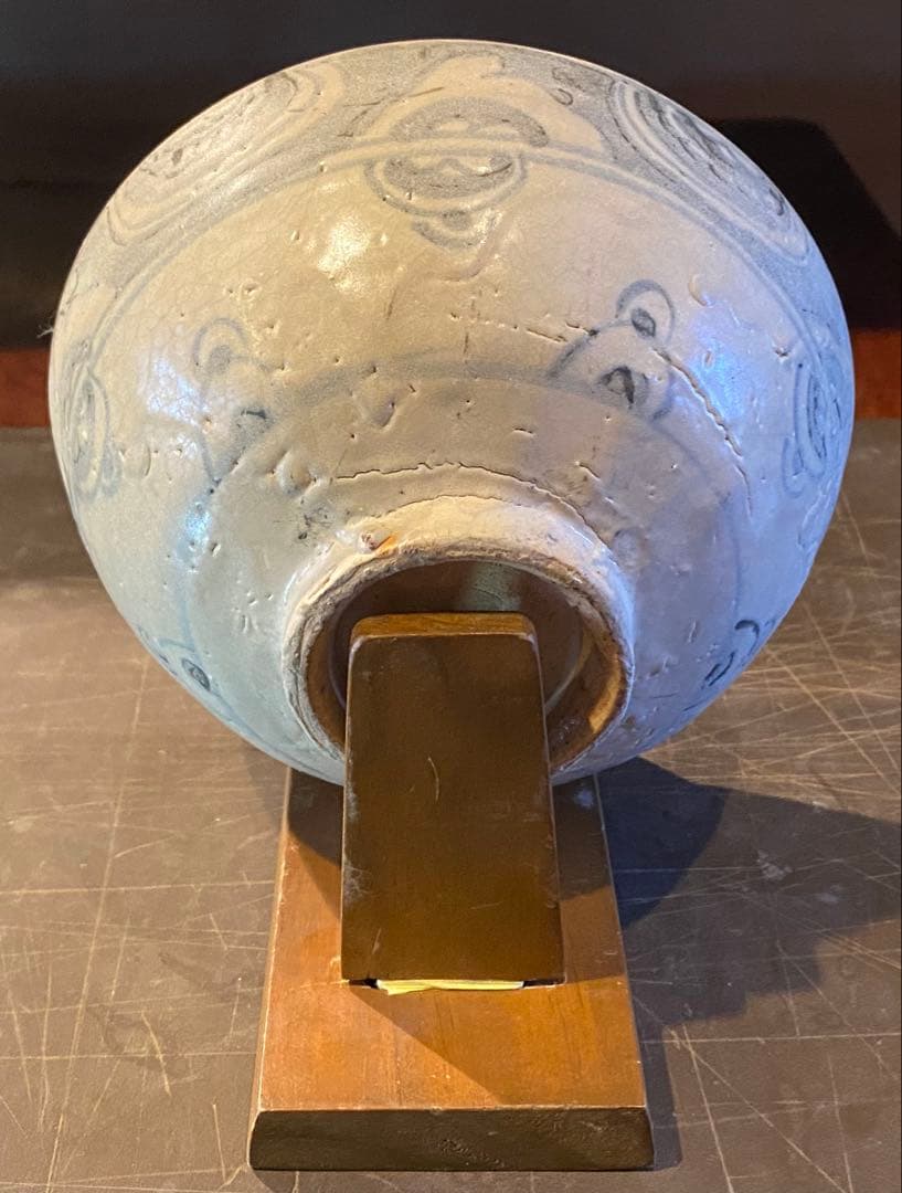 中国汕頭・スワトウ染付絵皿　鑑賞台付 沈船品・ヴィンテージ　レア ・台湾茶器