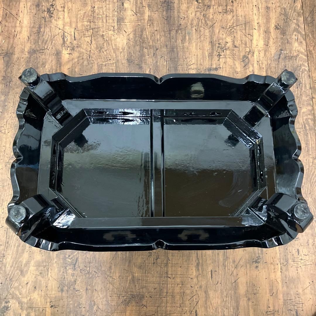 B-3 中国骨董 花台 ミニテーブル 飾り台 黒漆 風景画 絵柄 螺鈿細工 盆栽