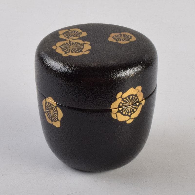 茶道具　山中塗　坂田峰俊作　たたき塗　こぼれ梅　中棗　共箱　V　8865