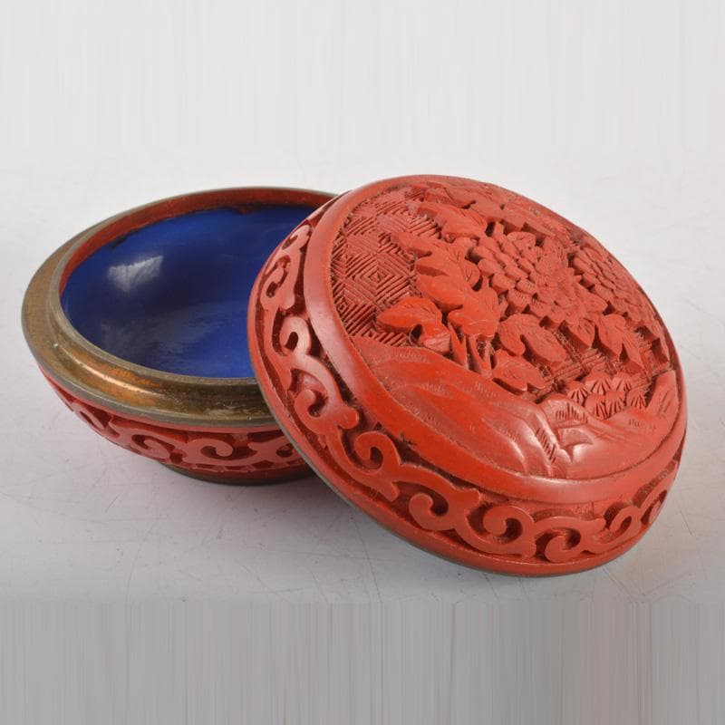 中国　剔紅　堆朱　内七宝　花文瓶　蓋物など　3点まとめて　V　6260