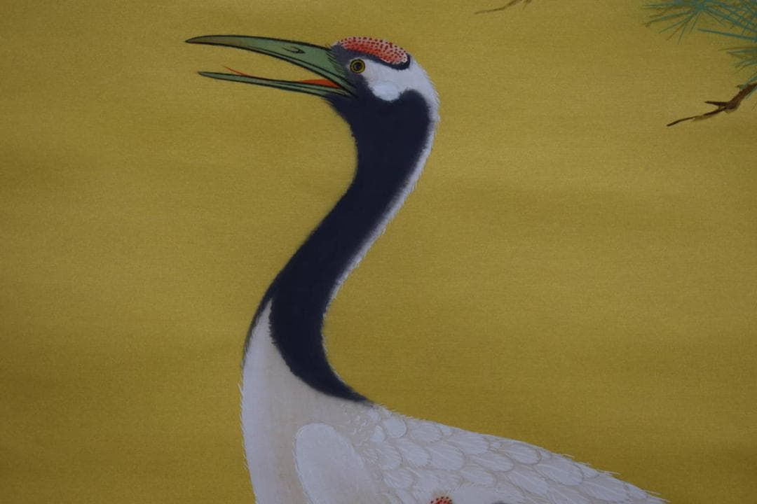 真作/國井道成/国井道成/旭日松上双鶴図/桐共箱付/布袋屋掛軸HG-388