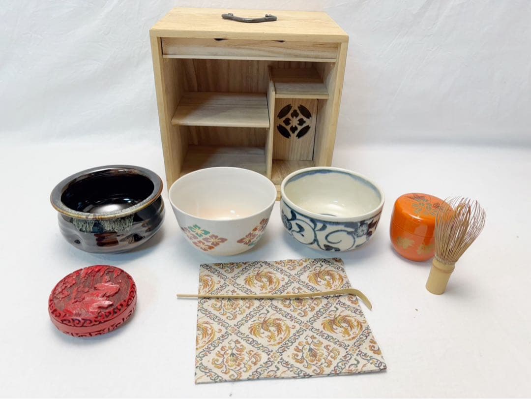 茶道具 桐 短冊箱 茶箱揃 茶箱 九点セット 茶道具一式 持ち運び 野点