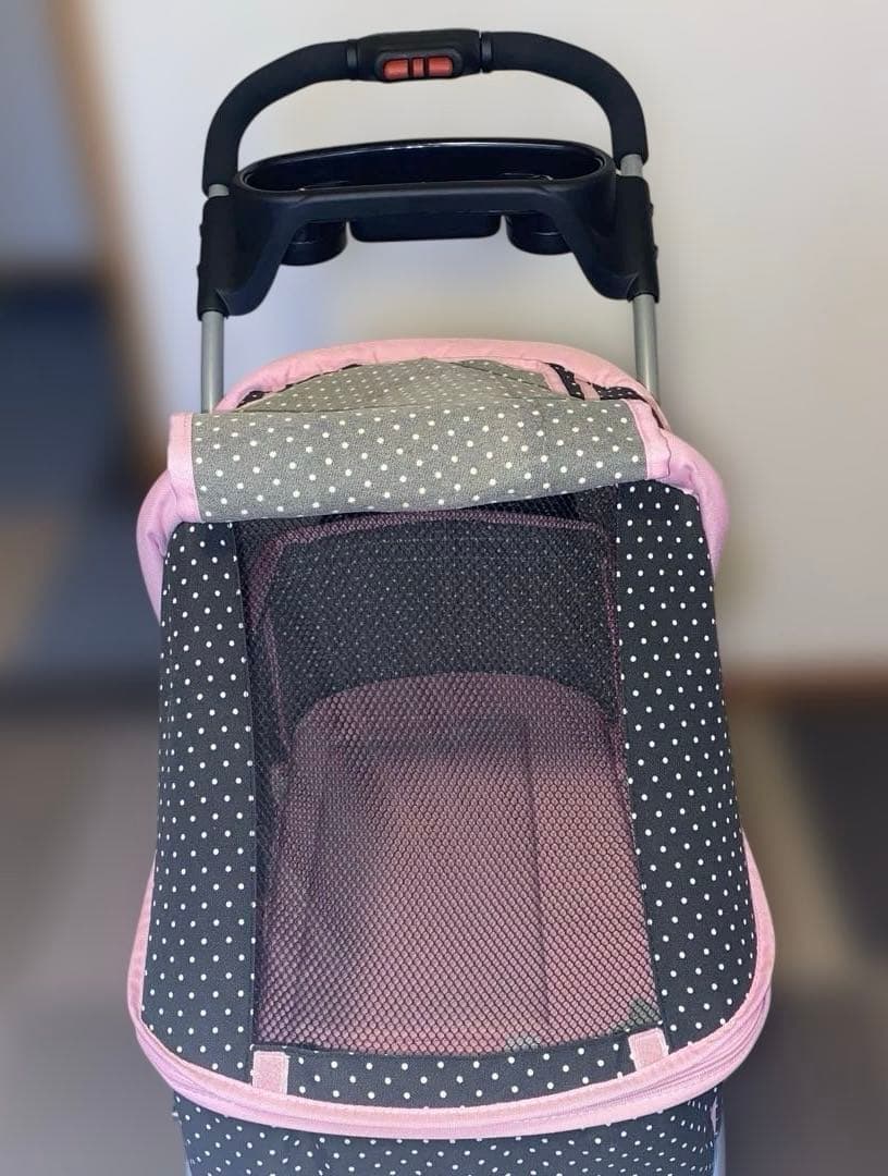 【引き取り希望】ペットカート前輪が2輪のため安定感あり！3輪と4輪のいいとこどり