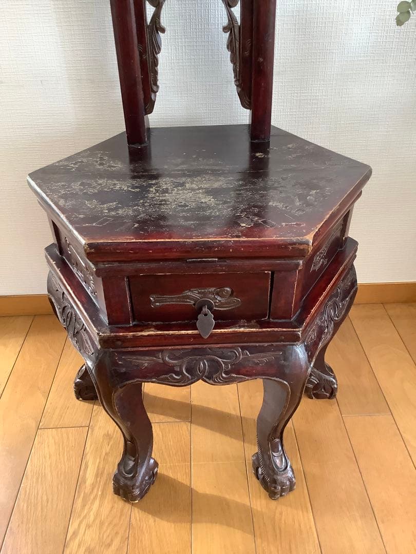 アンティーク中国家具 猫脚椅子 花台 古家具 ディスプレイ シノワズリ 希少風水