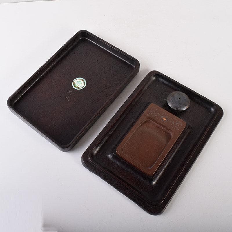 中国　書道具　端渓硯　水孟　唐木箱　M　R7819