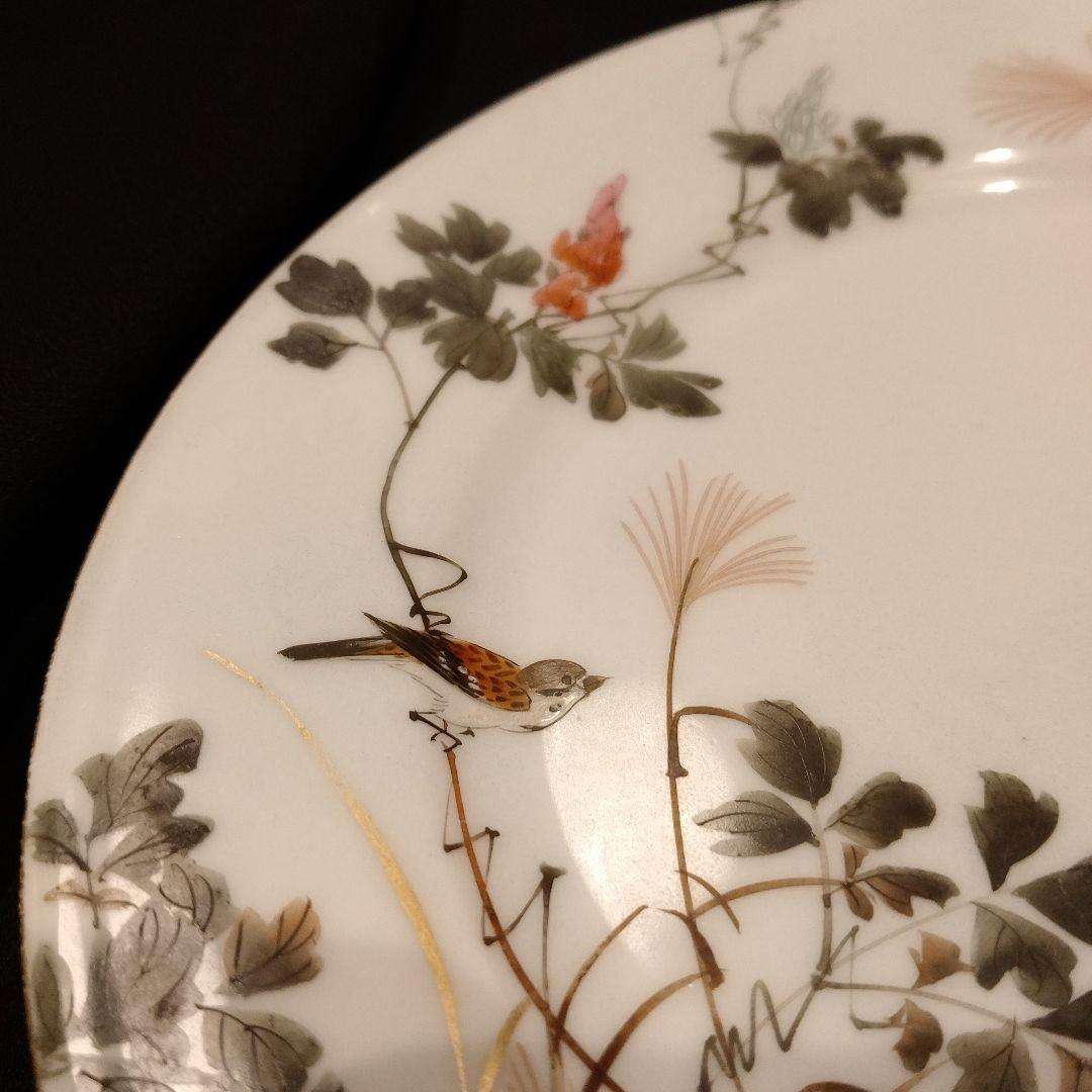 明治期　横浜焼　井村彦次郎　雀　皿　骨董　里帰り　輸出品