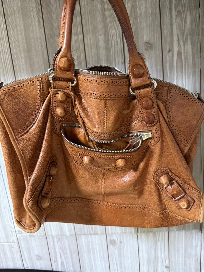 【mx品】BALENCIAGA ブラウンレザー ハンドバッグ