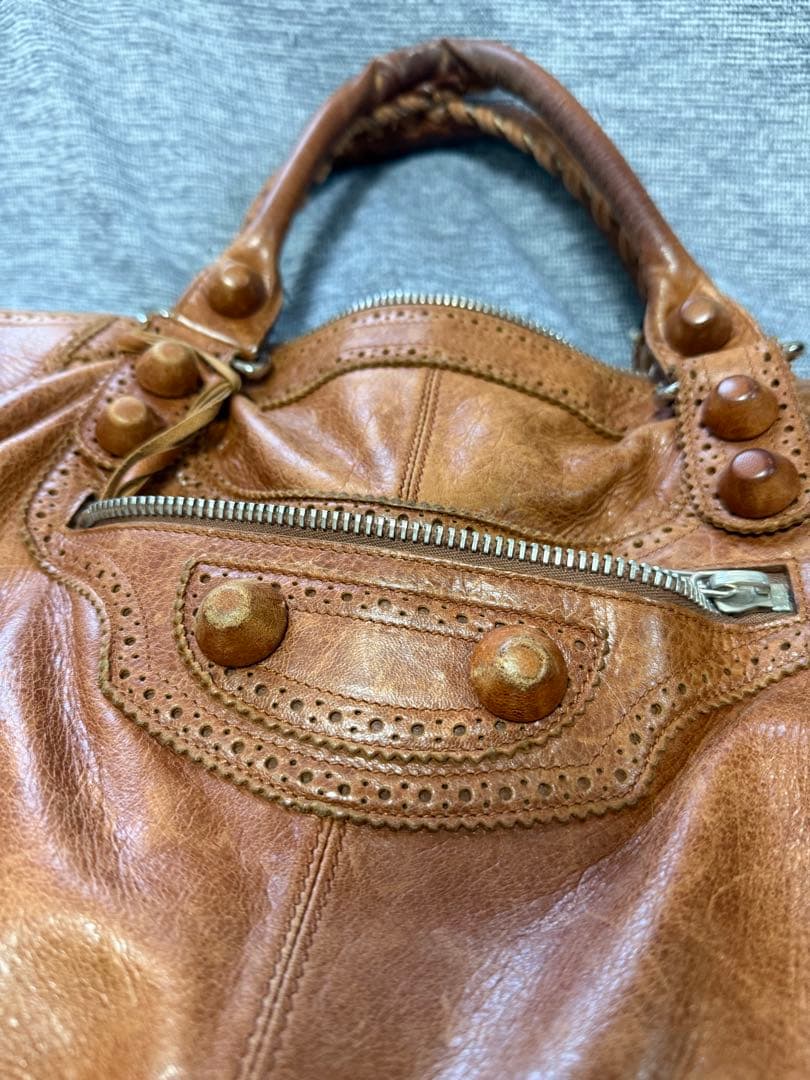 【mx品】BALENCIAGA ブラウンレザー ハンドバッグ