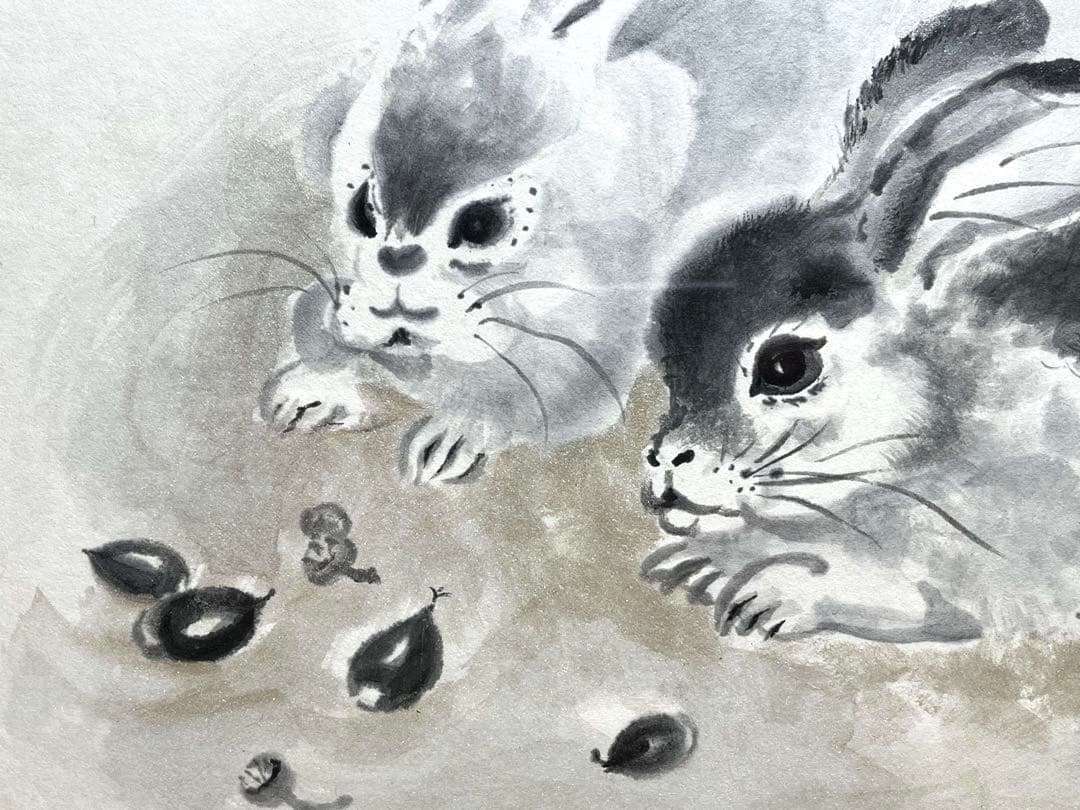 真作保証 小西寿生 墨絵 日本画 「兎(うさぎ)」 肉筆 サイン有り / 超希少