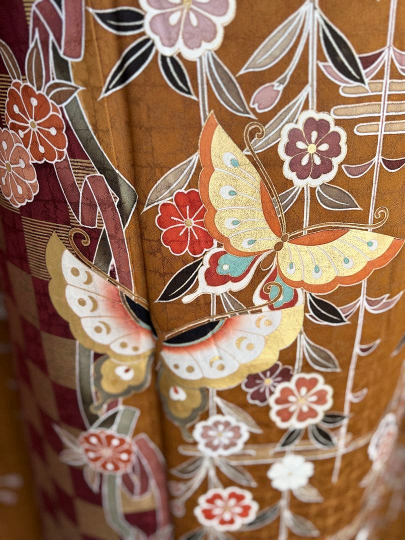 最終価格！⭐️振袖フルセット　正絹振袖　成人式　しつけ糸付き　茶系