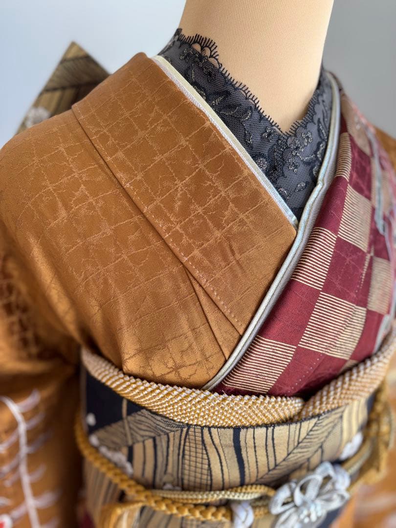 最終価格！⭐️振袖フルセット　正絹振袖　成人式　しつけ糸付き　茶系