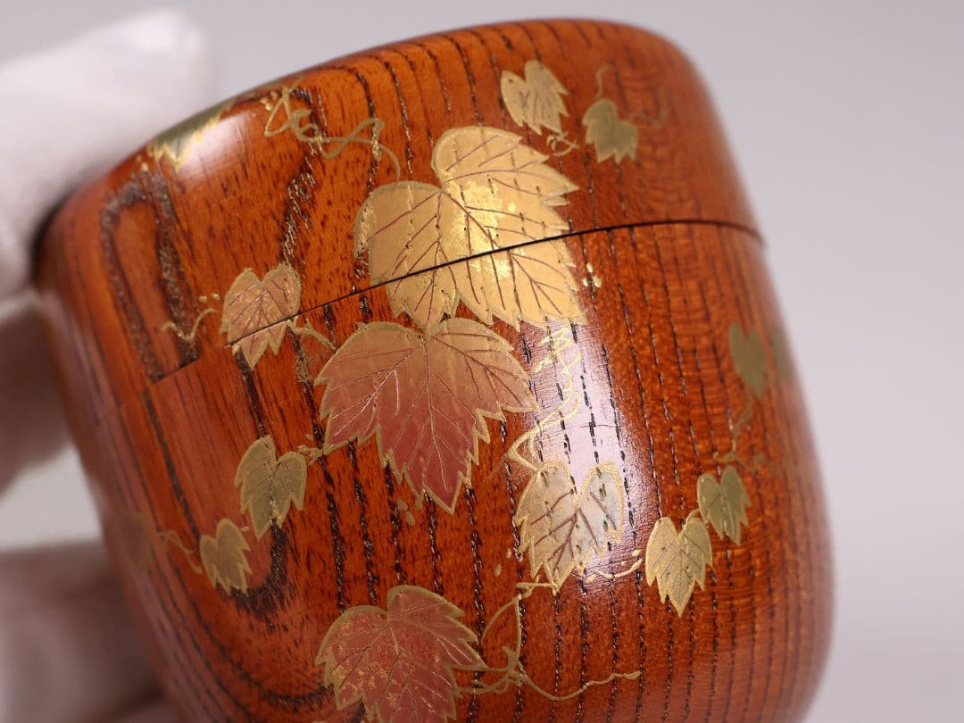 専用品 茶道具 中出松峰 欅拭漆 蔦蒔絵 中棗 共箱 木製 漆芸【MA907】