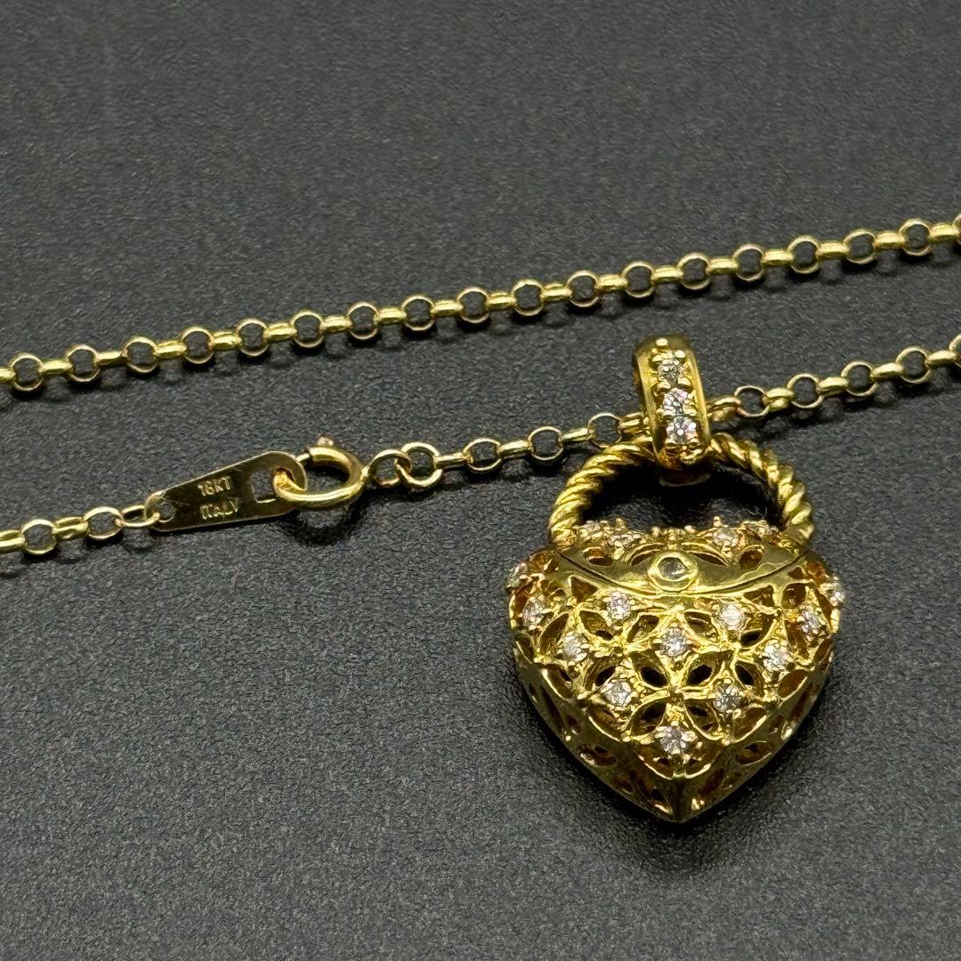 K18 ハートモチーフ ロケットペンダントネックレス