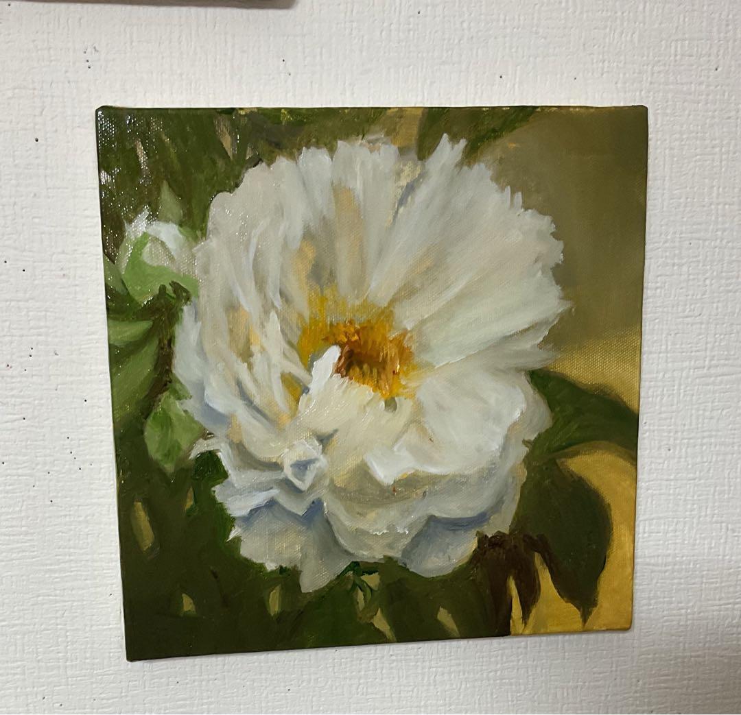 油彩画　「　牡丹　貴婦人　」　額付　原画