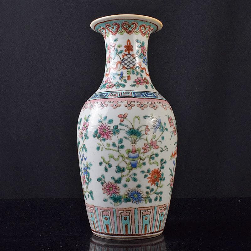 中国　南京　粉彩　花文瓶　時代箱付　M　R8180