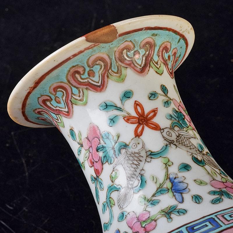 中国　南京　粉彩　花文瓶　時代箱付　M　R8180