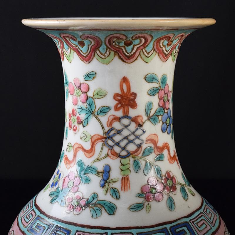 中国　南京　粉彩　花文瓶　時代箱付　M　R8180