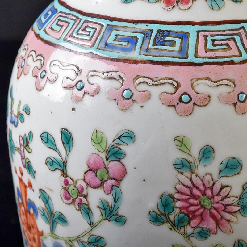 中国　南京　粉彩　花文瓶　時代箱付　M　R8180