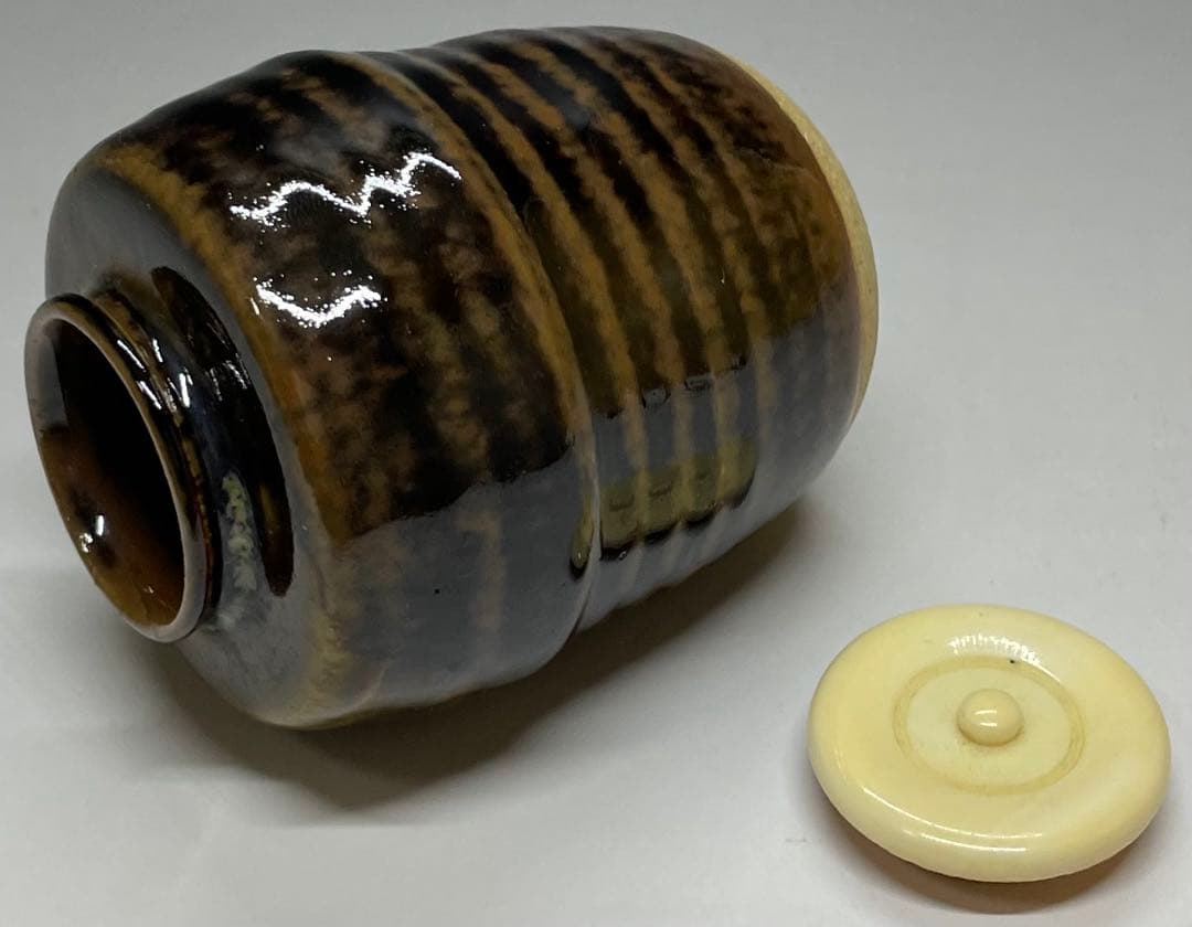 膳所焼　淡海ぜぜ　陽炎園　肩衝茶入 茶道具　仕覆　共箱(四方桟盛蓋) 　V11