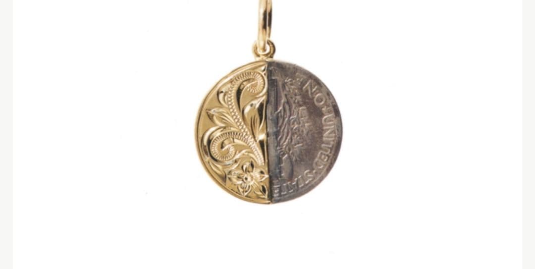 セブン送料無料Maxiマーキュリーダイムハーフカットペンダント/k14YG