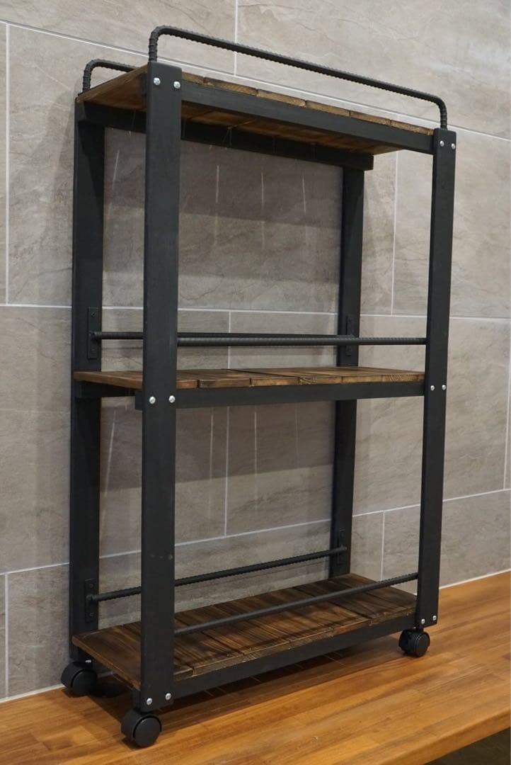 ウィスキーラック　サイドバー　ワゴンタイプ　男前インテリア　棚