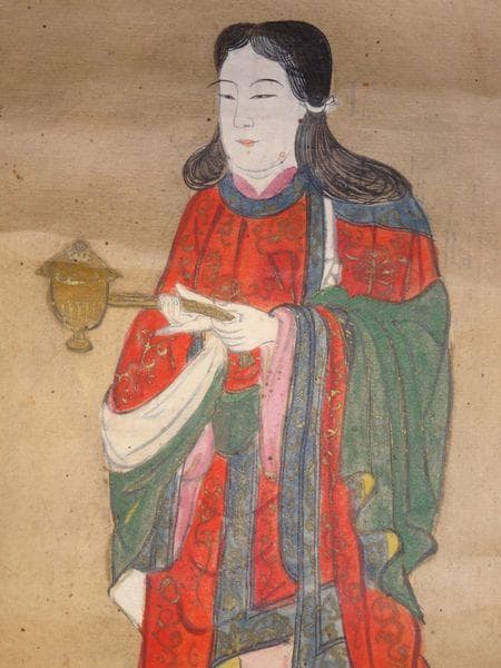 稀少 アンティーク 神社 聖徳太子 紙本 肉筆 掛軸 神道 絵画 日本画 古美術