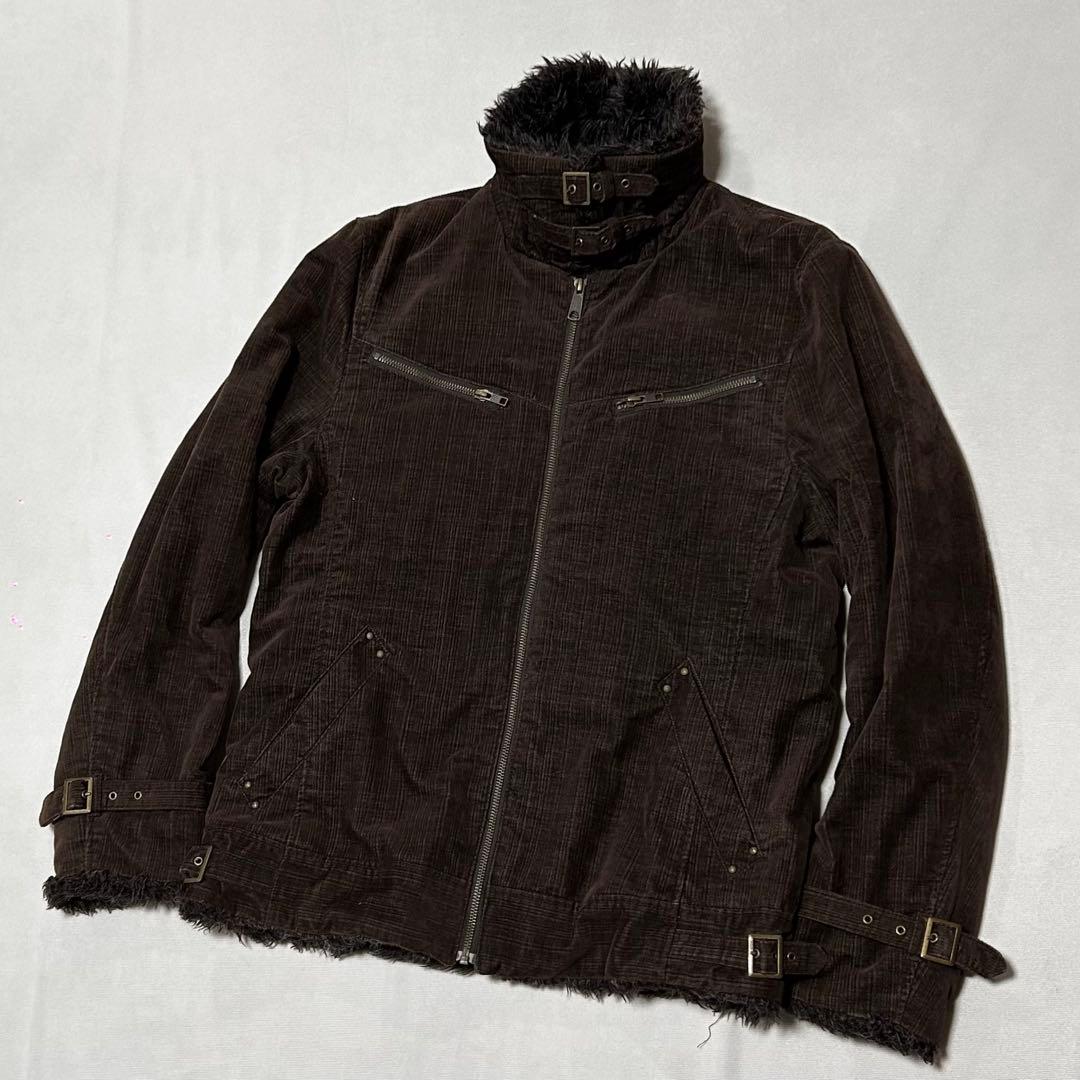 00s フロッキー ファー キルティング ストライプ ライダース お兄系 y2k