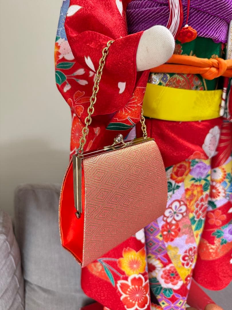 7歳七五三　フルセット　赤系着物　草履バッグ付き