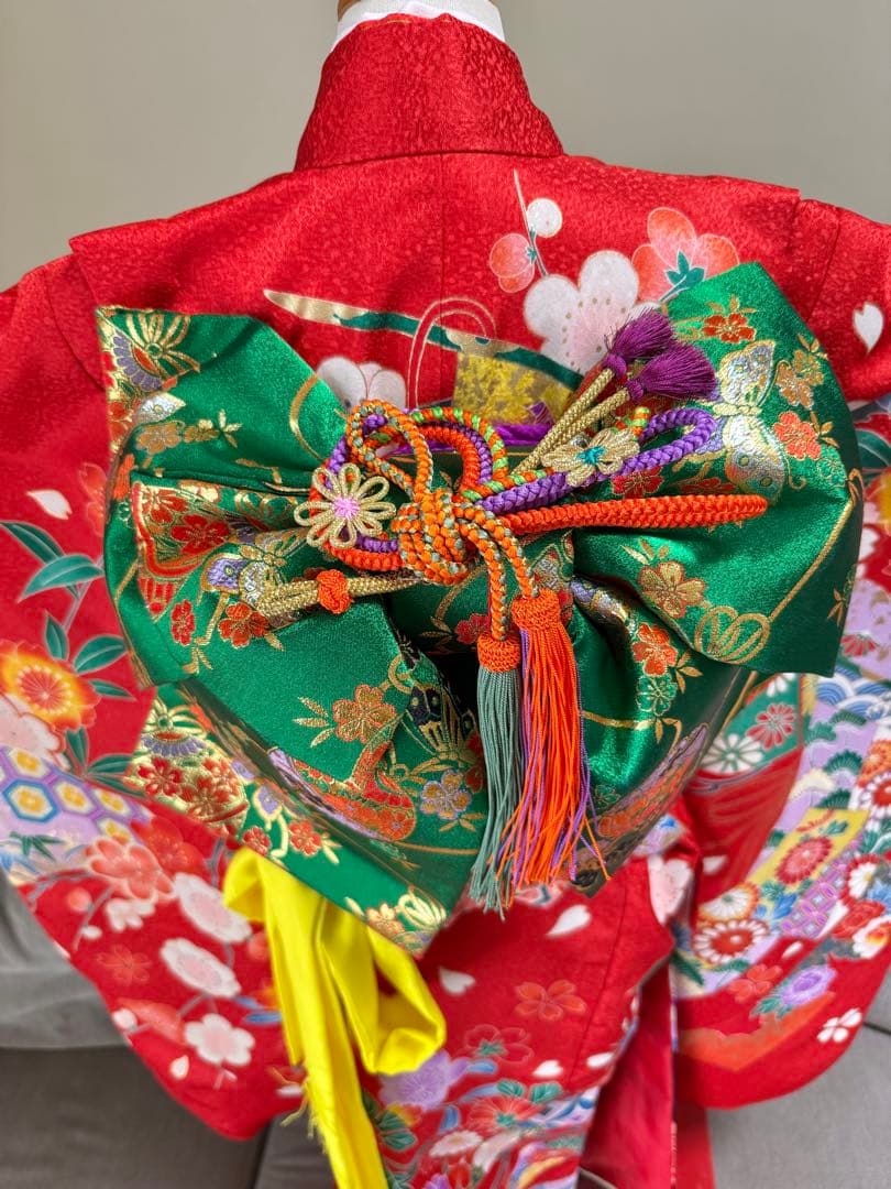 7歳七五三　フルセット　赤系着物　草履バッグ付き